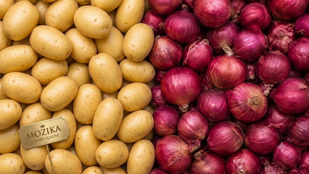Premium export-quality Mozika potatoes and red onions