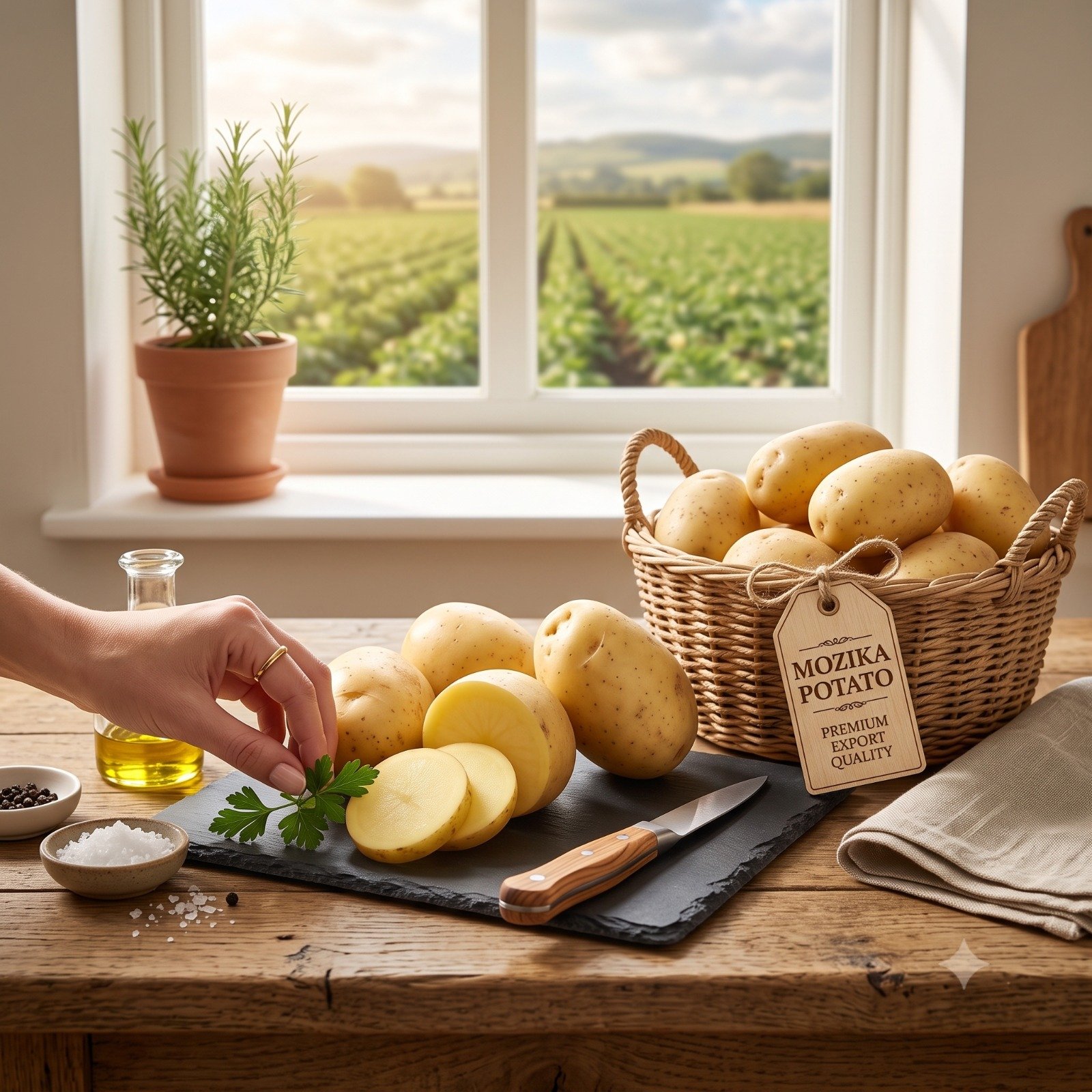 Premium export-quality Mozika potatoes in a basket